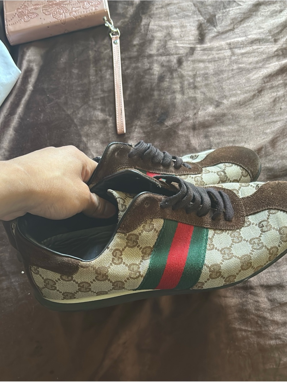 Gucci Men’s GG Canvas Sneakers with Green and Red Web Stripe